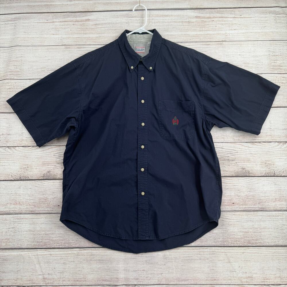 Vintage Y2K Bugle Boy Company Short Sleeve Button Down Shirt Mens XL Navy Blue